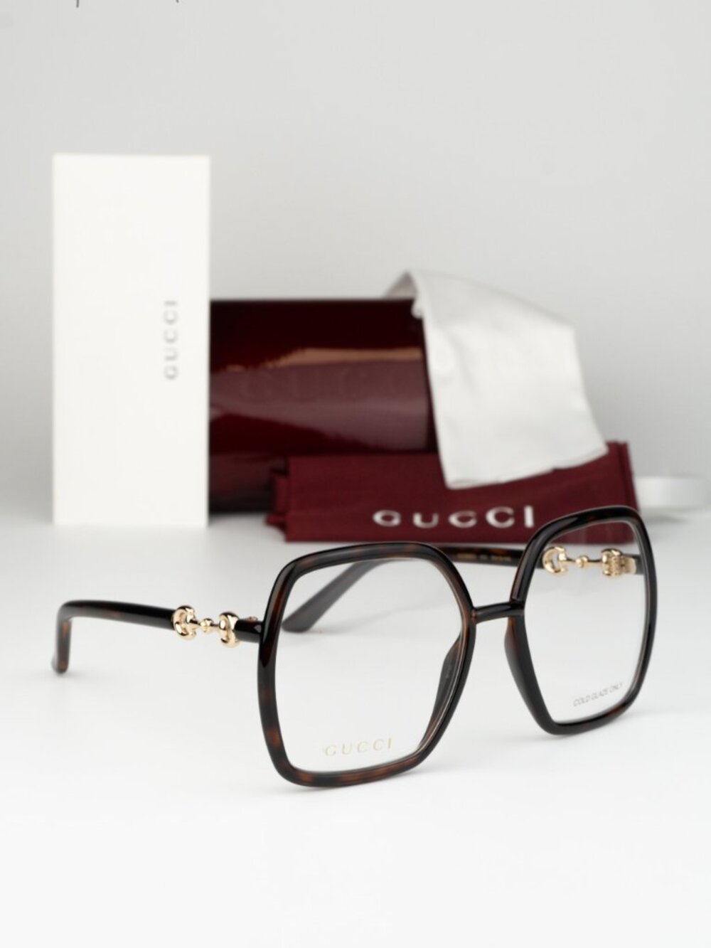 Gucci Women Eyeglasses Havana Demo Square Oversized GG0890O 002 NEW AUTHENTIC